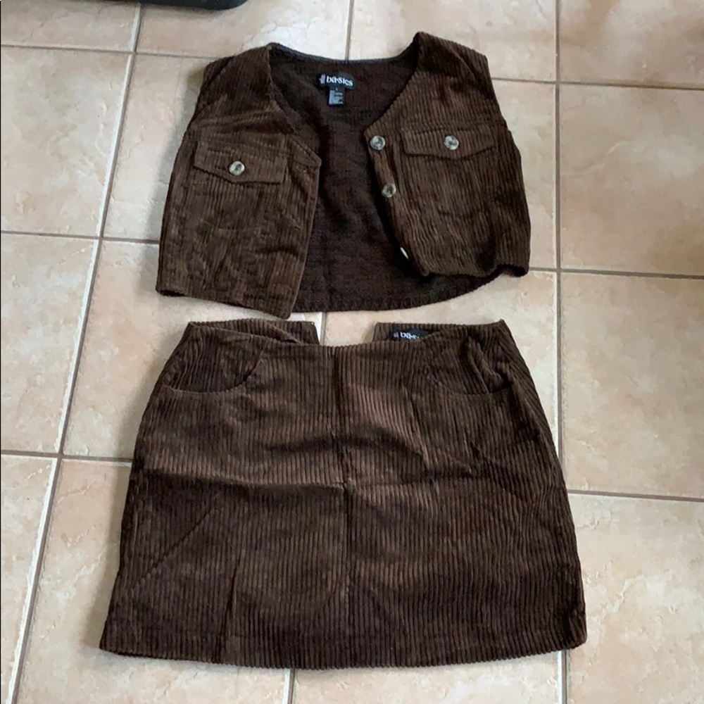 Suede top and jeans skirt set